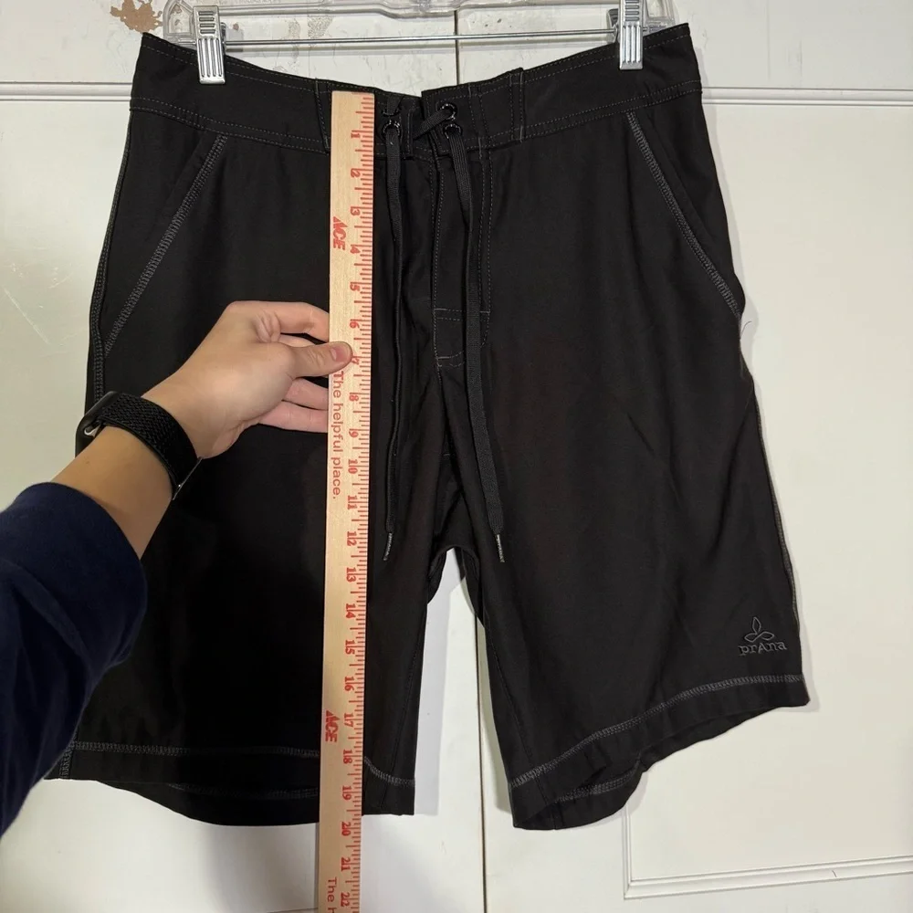 Prana Stretch Drawstring Board Shorts Bathing Suit Black Drawstring Size 30